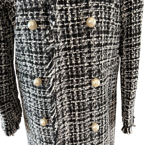 NWT Sans Souci Black & White Tweed Double-Breasted Coat with Pearl Buttons - Picture 5 of 8